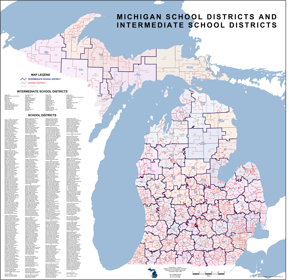 Map of counties, school districts and Intermediat School Districts