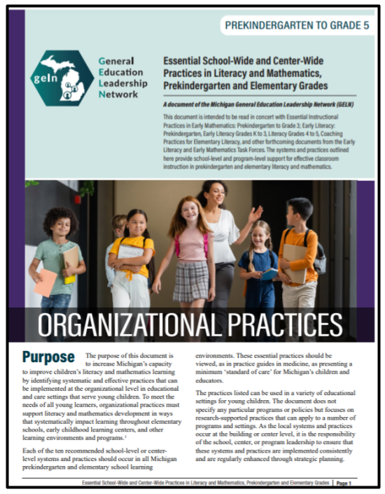 Essential School-Wide and Center-Wide Practices in Literacy and Mathematics, Prekindergarten and Elementary Grades